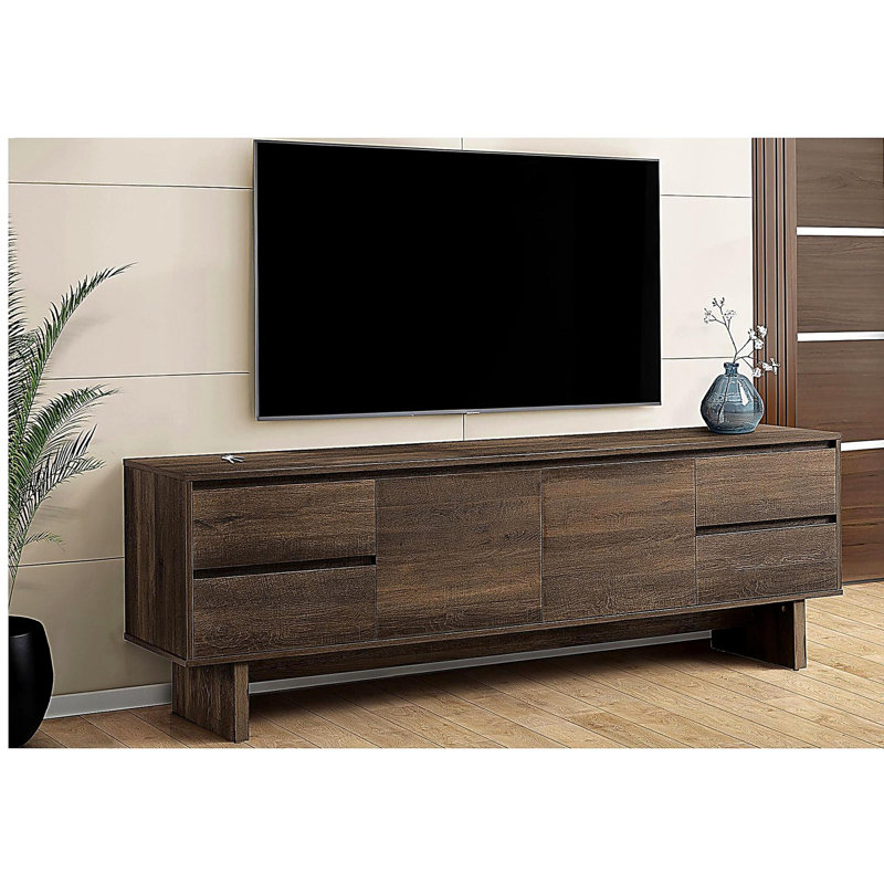 Meuble télé, 72 po, console, centre multimédia, tiroir de rangement, compartiment de rangement, mélamine brune