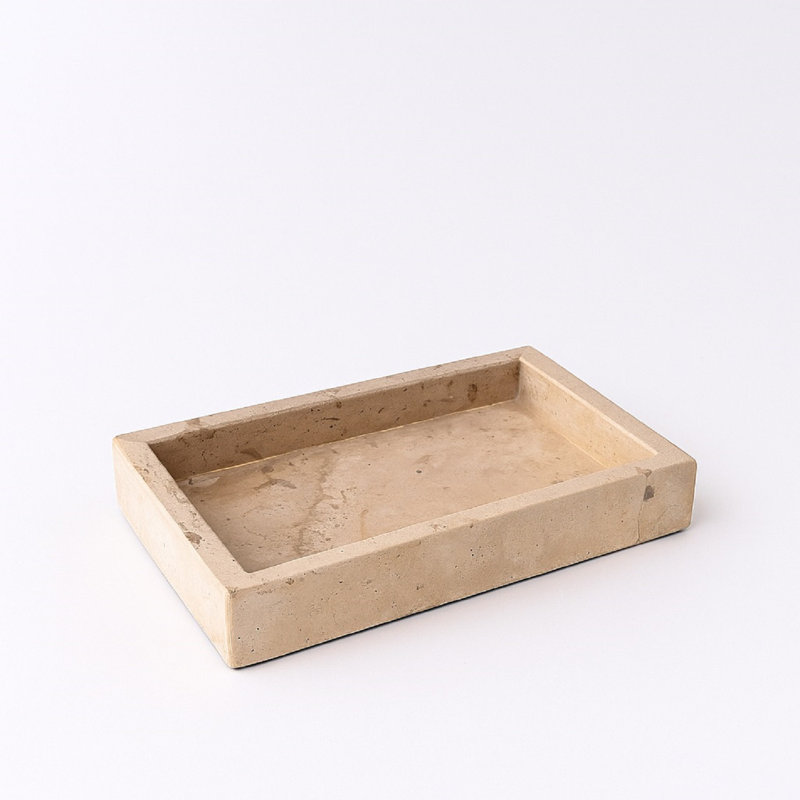 Grand plateau en travertin crème, H 1,5 po x l 9,75 po x P 6 po