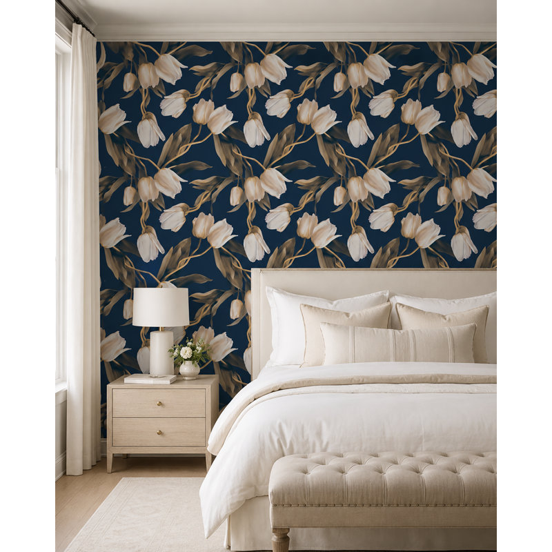 Papier peint amovible tulipes bleu marine Fiasco