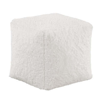 Modern Pouf With Faux Fur Upholstery, Non-Slip Floor Symbol, Zippered, 300Lbs Weight Capacity , Square Mark,