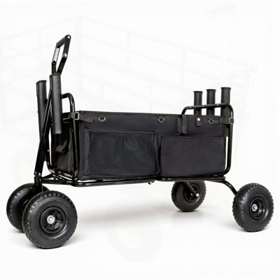 Chariot de pêche chariot de plage pliable avec roues tout-terrain, porte-cannes, porte-parapluie et poches de rangement, capacité de 550 lb