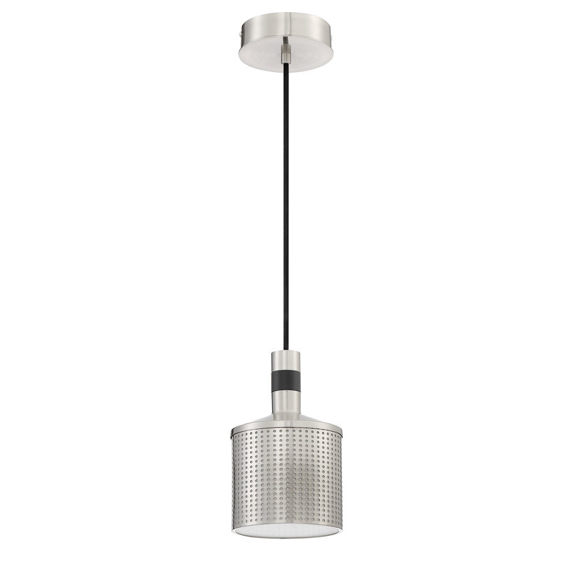 Luminaire suspendu 1 lumière noir et laiton Diella, Nickel satiné, Nickel satiné
