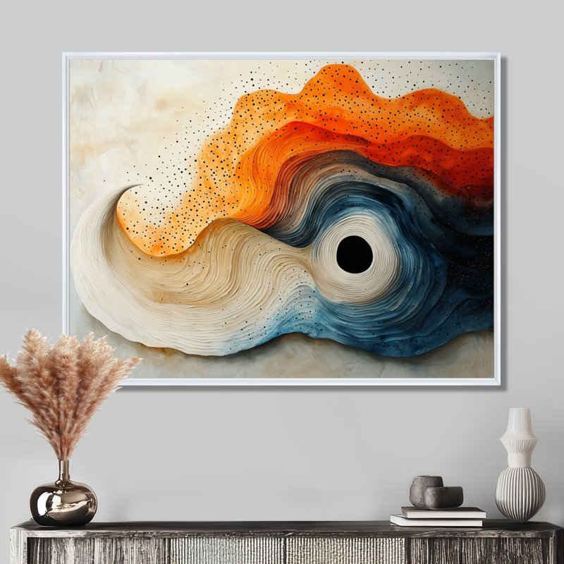 Silent Burst Spiral Of Ink I - Abstract Spirals, art mural, H 12 po x l 20 po, Avec cadre, Blanc