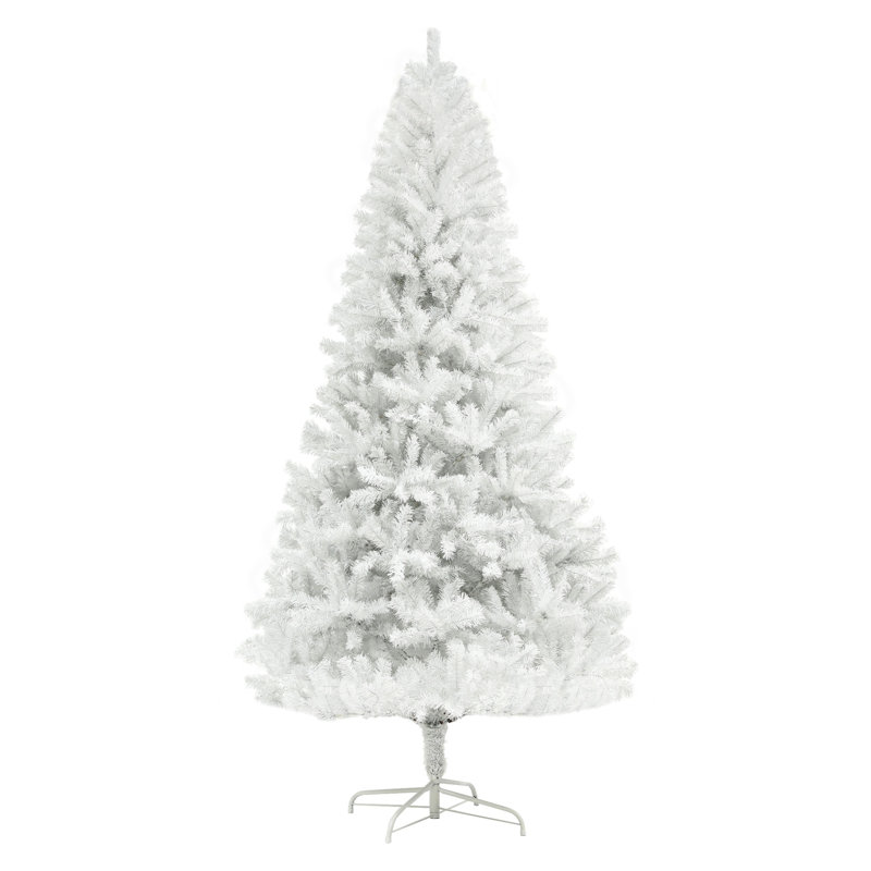 HOMCOM 6ft Tall Artificial Christmas Tree, Unlit Xmas Tree with 1000 Branch Tips, Auto Open, Steel Base, Holiday Décor for Home Office, White