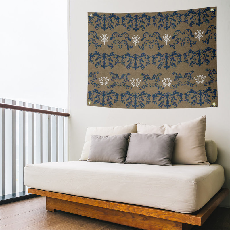Tapisserie baroque en polyester polyester St Louis, Brun / bleu / blanc, H 26 po x l 36 po