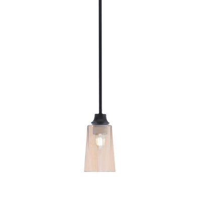 Rutland Hung Pendant Shown In Matte Black Finish With 4.5" W x 6.5" H Amber Gradient Glass