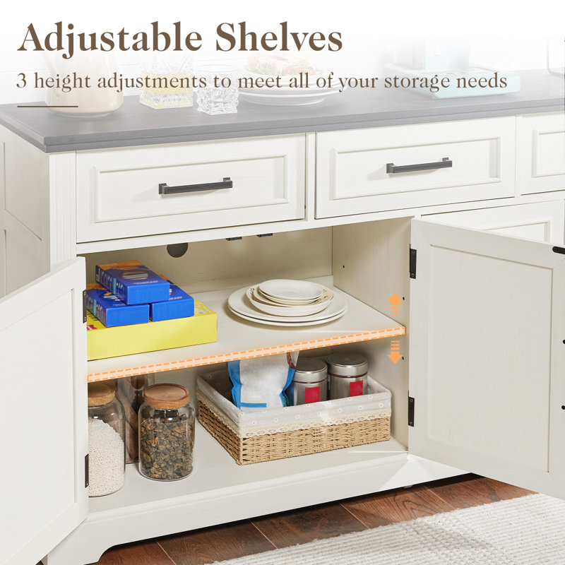 63" Farmhouse Sideboard Buffet Cabinet With 3 Drawers And 4 Doors, White