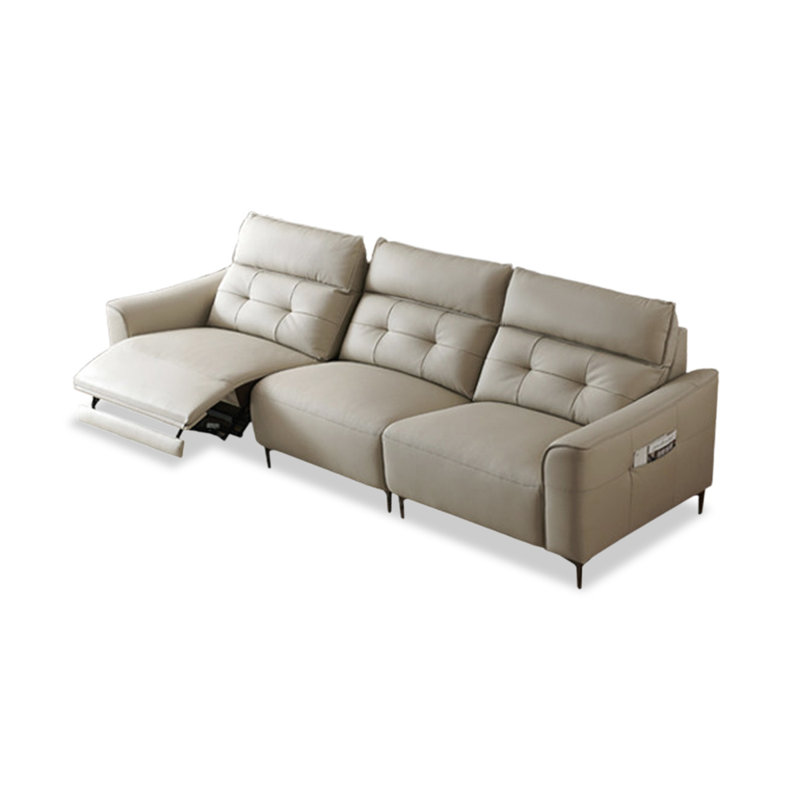Canapé modulaire gris en similicuir, 18" H x 114.17" W x 15" D