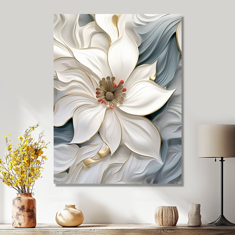 Fleur blanche de pureté céleste - art mural floral moderne, salon, Toile tendue, H 20 po x l 12 po x P 1 po