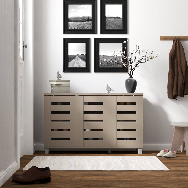 Millan 16 Pair Shoe Storage Cabinet, Warm Taupe