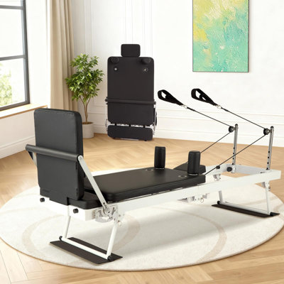 Compact Foldable Pilates Reformer with Jump Board, Adjustable Springs & Cords for Home Use