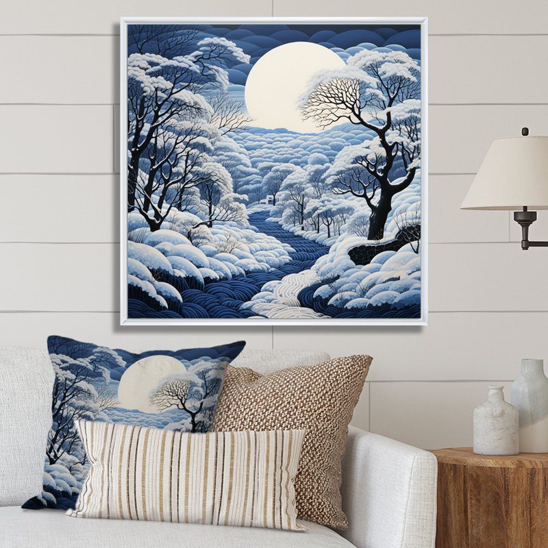 «Snow Winters Moon Solitude II», reproduction sur toile, Cadre flottant blanc, H 24 po x l 24 po x P 1 po