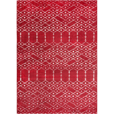 Tapis abstrait en polypropylène tissé à la machine rose framboise Brissa