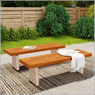 Ensemble de 2 bancs d'extérieur en bois d'acacia, durables et élégants pour le patio et le jardin