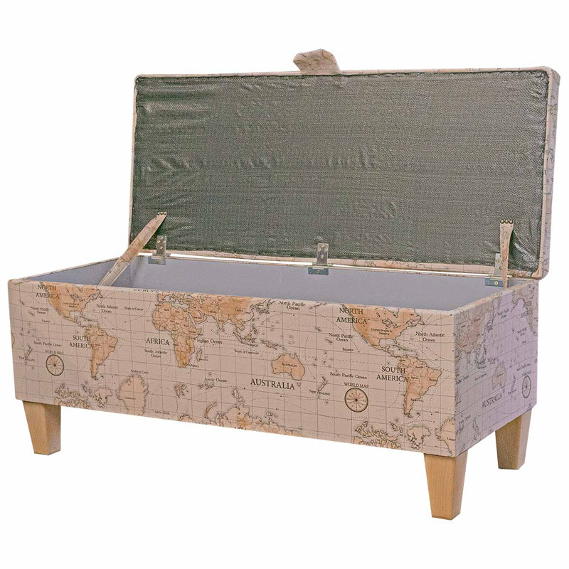 Map of the World 100cm Storage Bench Ottoman
