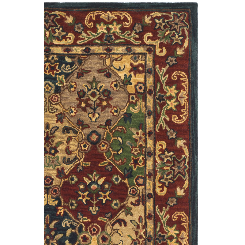 Tapis oriental jaune / rouge en laine / coton / latex touffeté à la main Wahcheechee, Tapis de couloir 2 pi 3 po x 16 pi