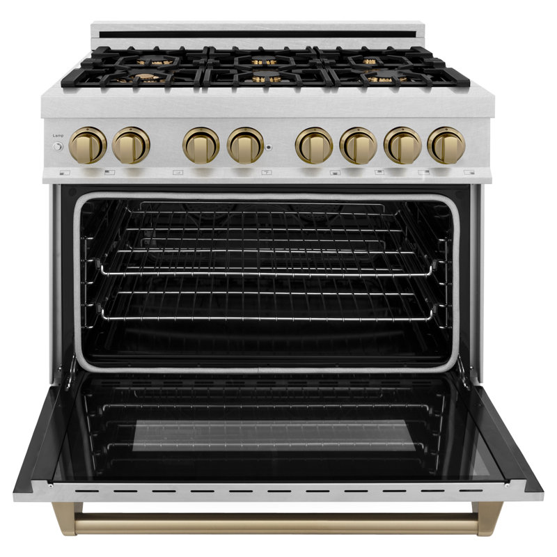 ZLINE Autograph 36" Legacy Dual Fuel Range, Champagne Bronze Satin Stainless Steel