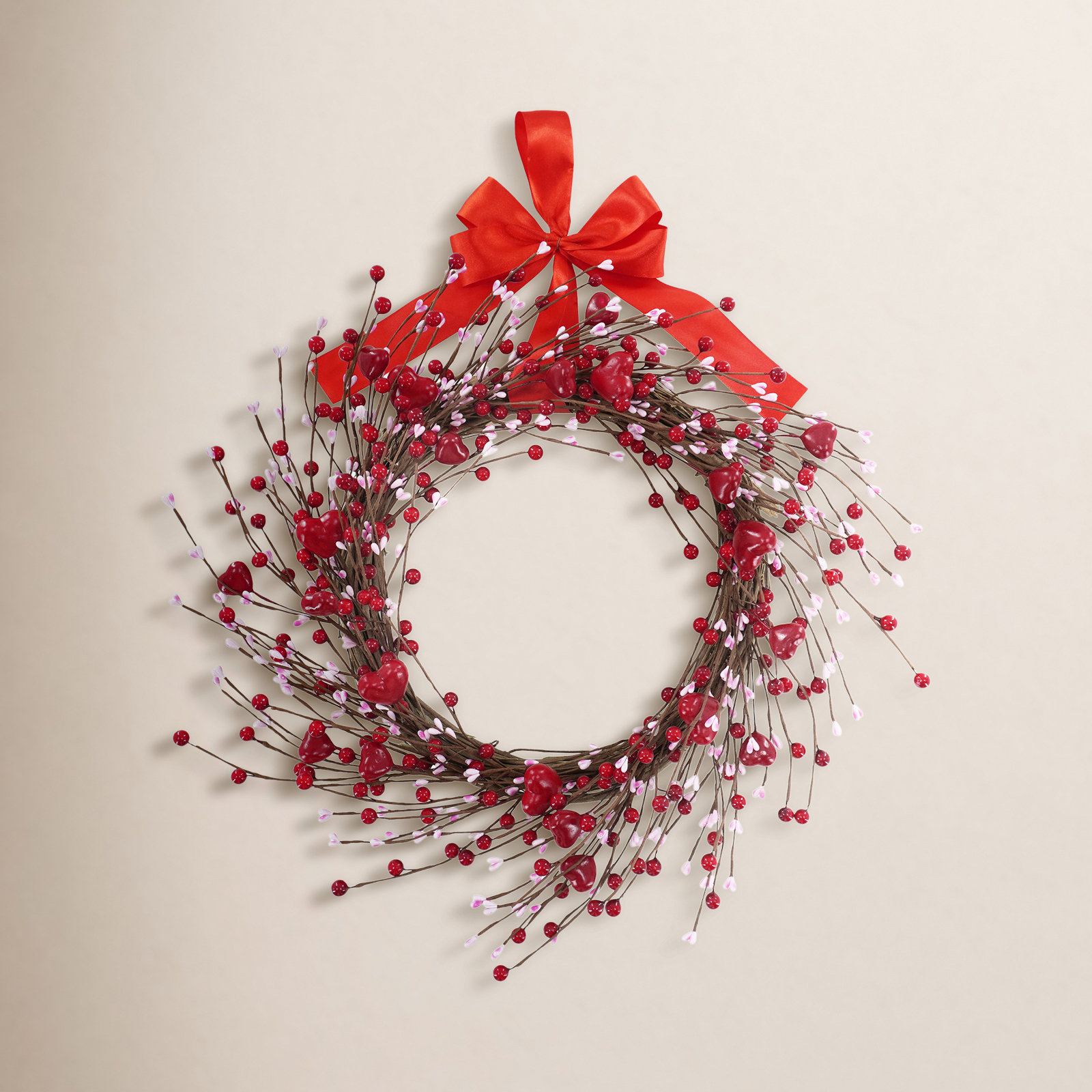 20" Red Bow Heart Valentine's Day Wreath