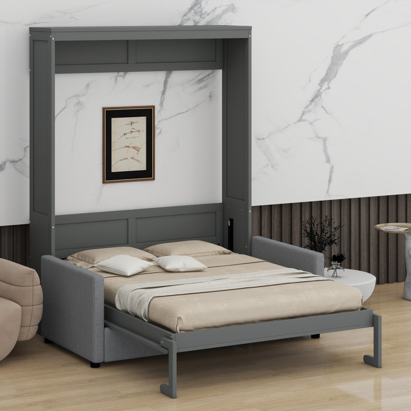 Lit escamotable mural Murphy avec coussin, Grand lit, Gris