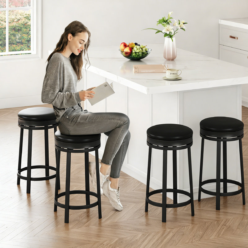 Counter Stool with Metal Frame, Black, 4