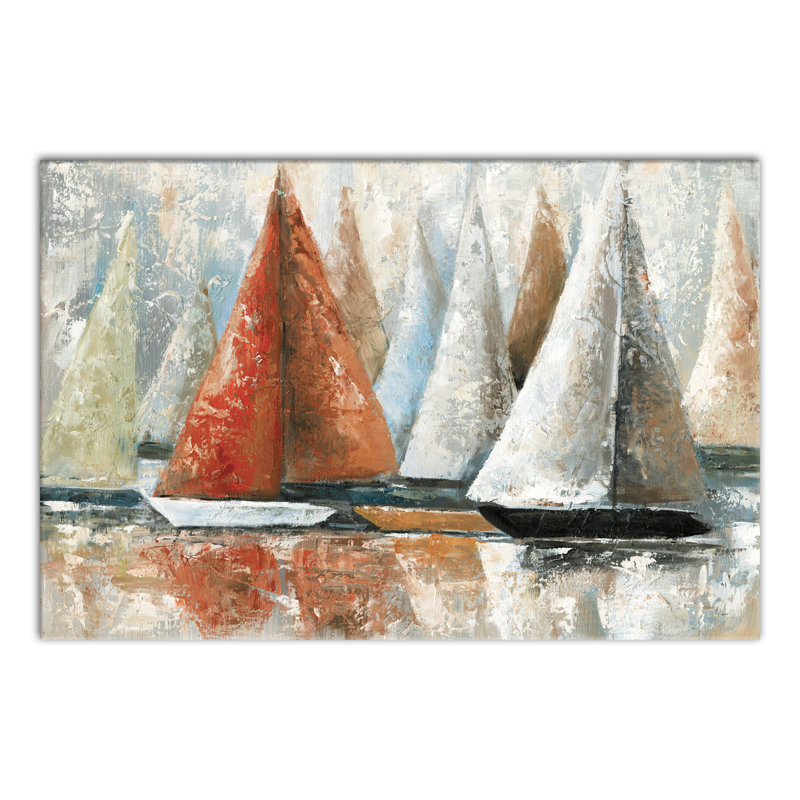 Painterly Voiliers - Peinture sur toile, H 20 po x l 30 po x P 1,25 po, Toile tendue