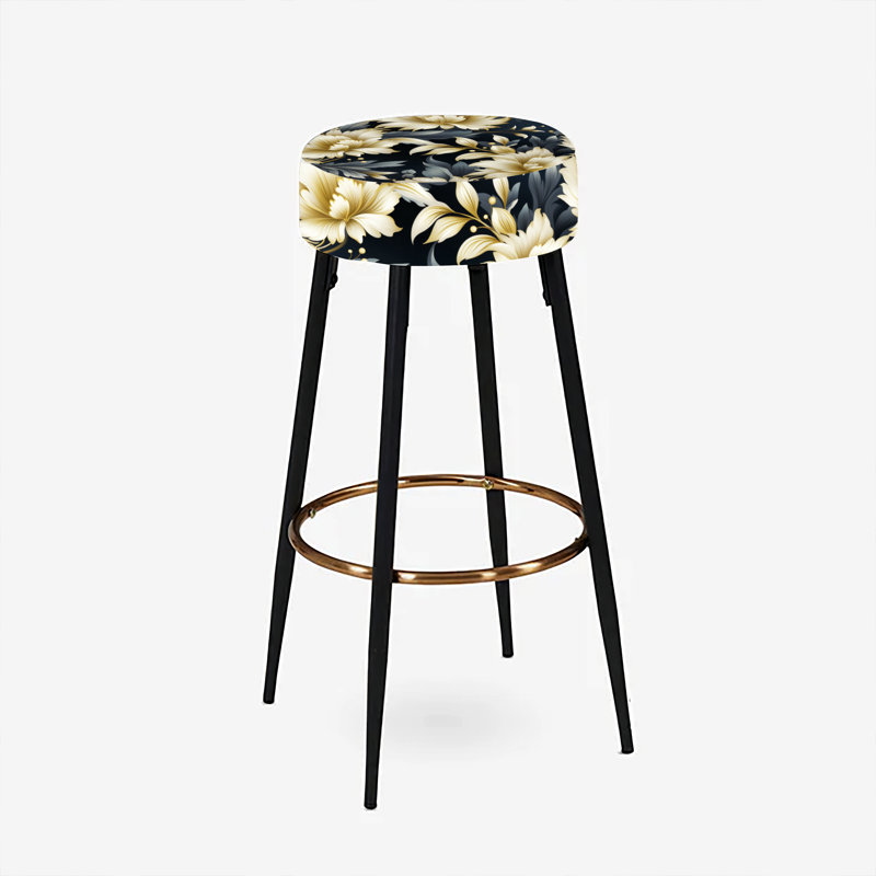 Ensemble de 2 tabourets de bar damassés noir et beige