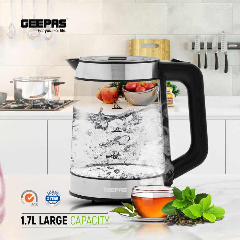 Geepas 1.7L Glass Electric Tea Kettle