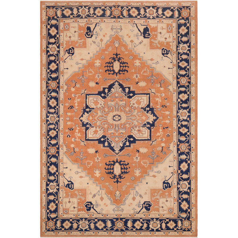 Tapis unique brun, beige et bleu marine de 9 pi 11 po x 13 pi 11 po Ota par Arshs Fine Rugs