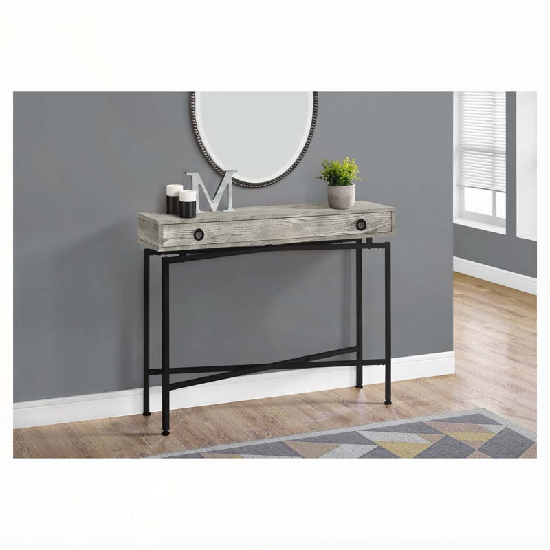 Table d'appoint, console, vestibule, étroit, canapé, tiroir de rangement, salon, chambre à coucher, stratifié gris, métal noir, contemporain, moderne