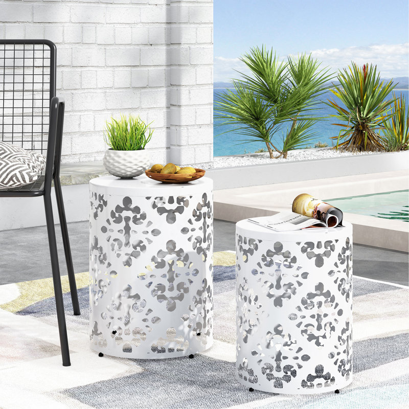 Metal S/2 End Table, White
