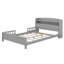 Structure de lit double avec rails, lit en bois avec capteur de mouvement à DEL et tête de lit bibliothèque, lit plateforme avec support à lattes-347575913