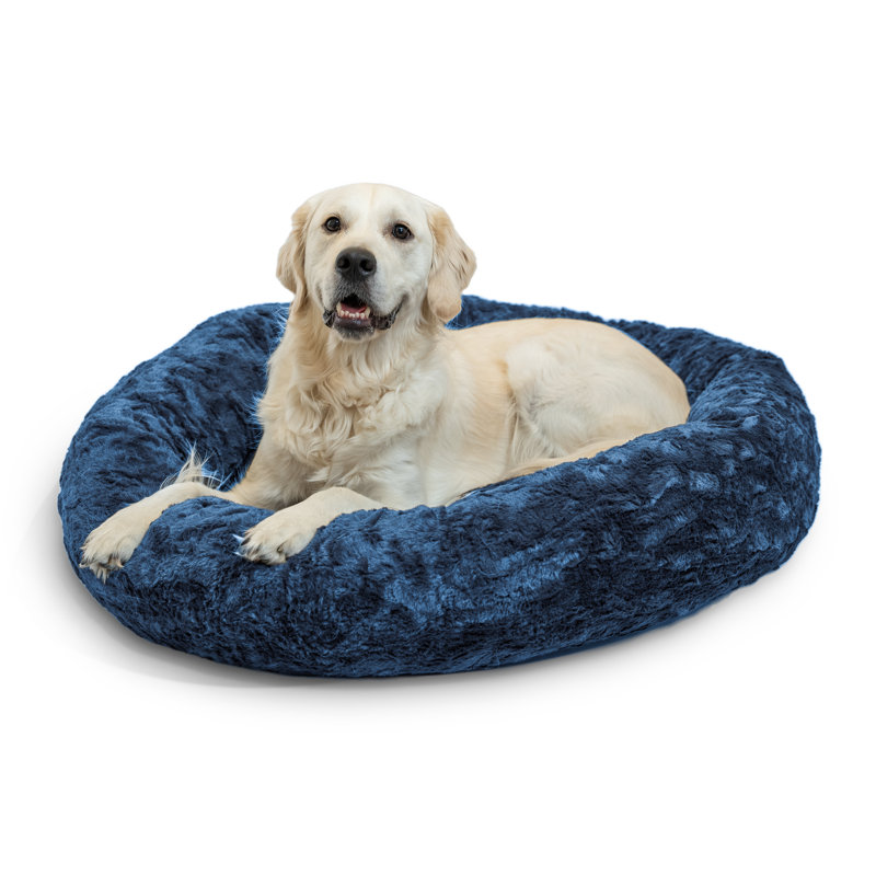 Lit pour animaux en fausse fourrure Tucker Murphy Pet ™, Small (23" W x 23" D x 7" H), Bleu marine de luxe