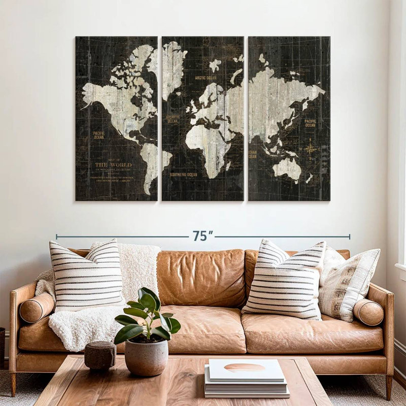 Carte du monde ancien Aliaz - noir, H 42 po x l 65 po