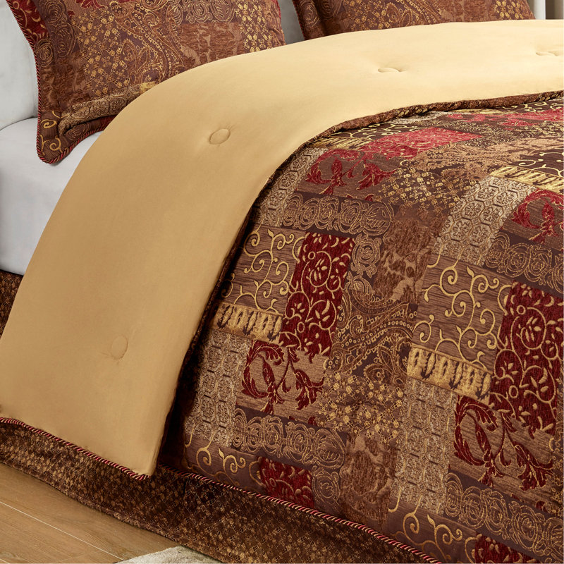 Ensemble d'édredon 4 pièces luxueux avec motif jacquard pour les grandes chambres élégantes et confortables, Look rouge rétro