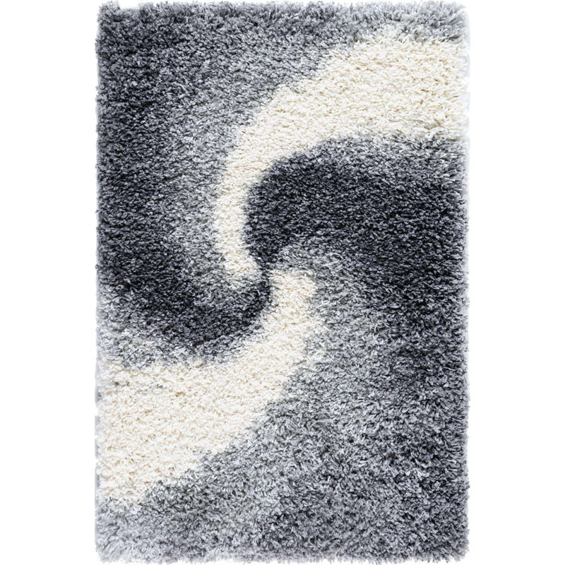 Tapis abstrait kaki , Rectangle 4 pi 1 po x 6 pi 1 po, Gris fumée / noir