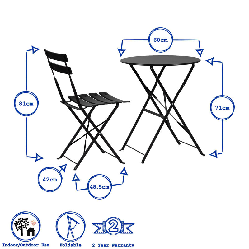 Harbour Housewares - 2 Seater Sussex Bistro Set - Round, Cornflower Blue
