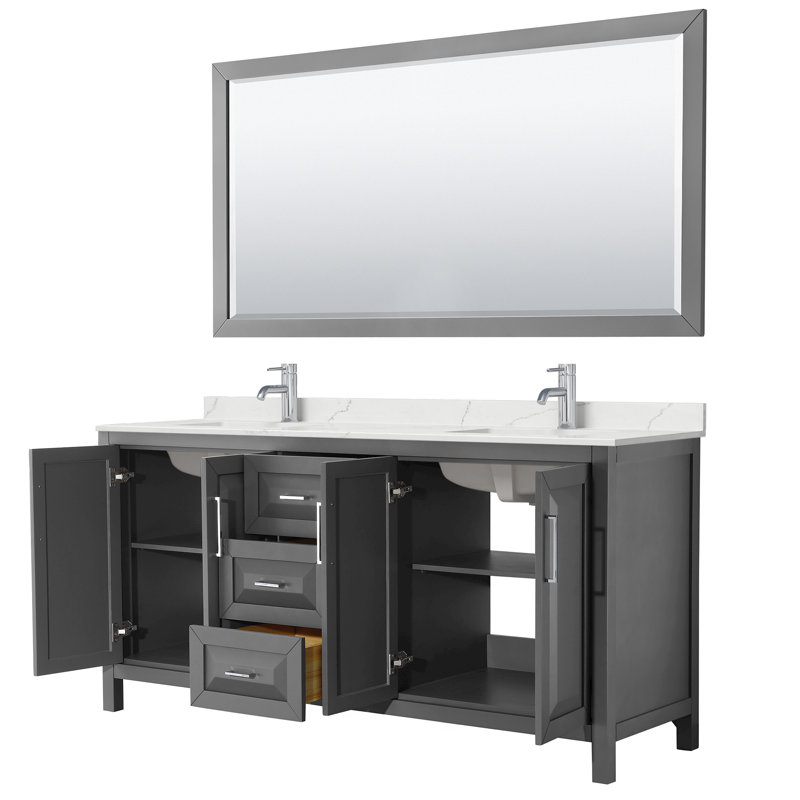 Daria 72 in. with Mirror Vanity, Giotto Quartz, Gray, Polished Chrome