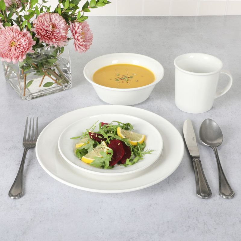 Cliffield White Porcelain 16-Piece Dinnerware Set, Service for 4