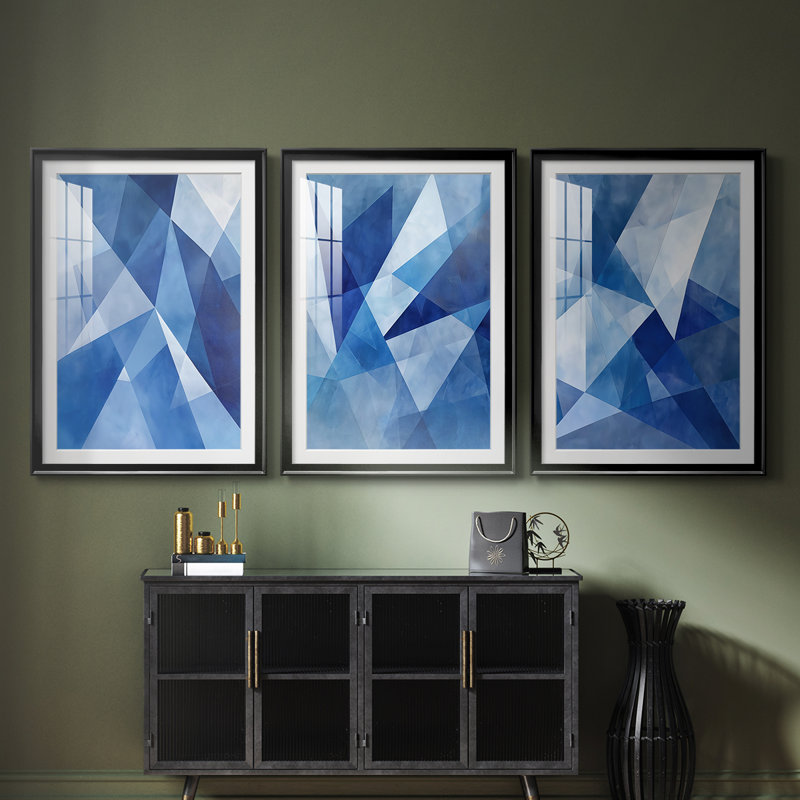 Série ABSTRACT Lxxxv - impression encadrée de qualité supérieure sur mesure mat - 3 pièces, Noir, H 30 po x l 63 po
