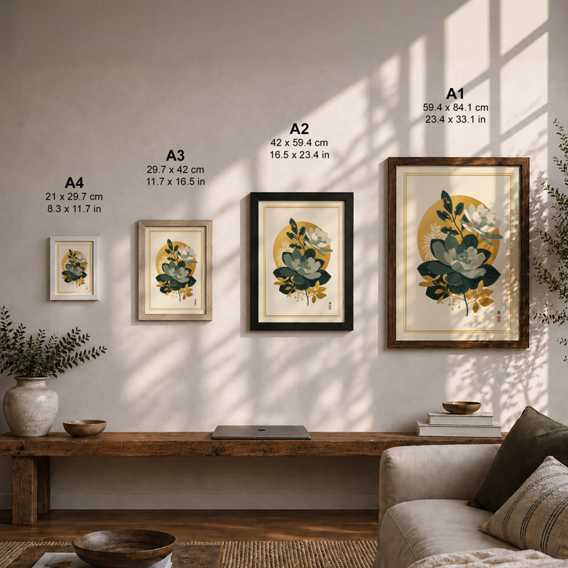 Lotus Bloom Botanical Framed Print, A1 - 84.1 x 59.4 cm, Walnut