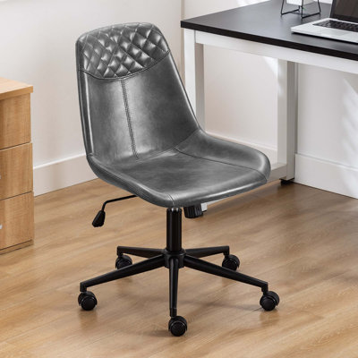 Keavey 23" wide Leather Mid Back Armless Swivel Adjustable Seat Height Home Office Task Chairs