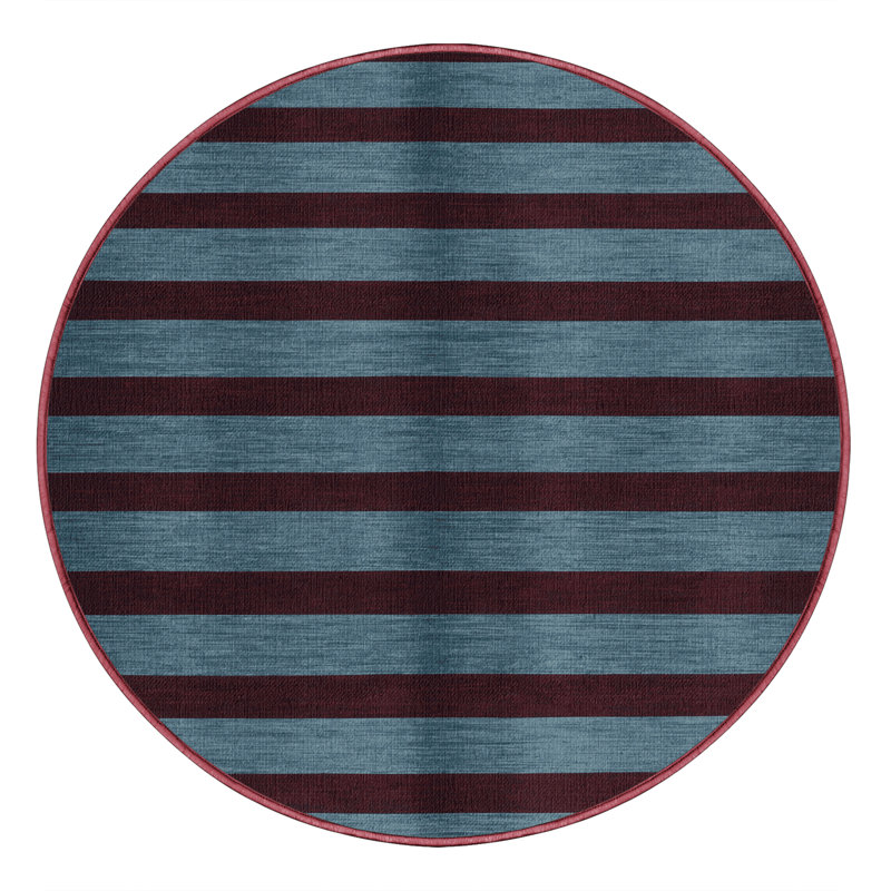 Tapis rouge à rayures horizontales lavable à la machine, Rond 4 pi