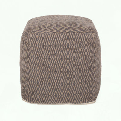 Hand-Loomed Cotton Pouf with Diamond Pattern