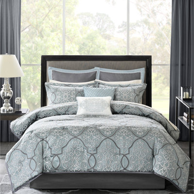 Édredon pour très grand lit - Bleu - 12 pièces avec drap-housse et coussins en coton