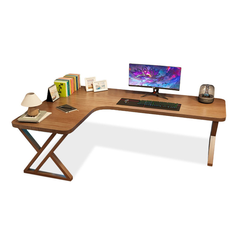 Walnut L-Shaped Solid Wood desks, 29.53" H x 78.74" W x 55.12" D, Left Hand Return