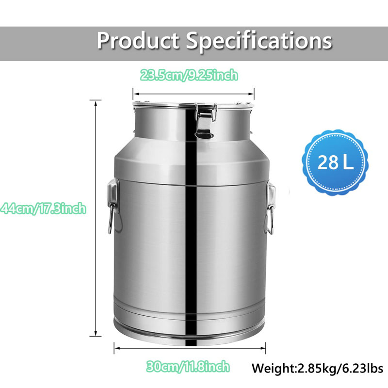 Boîte à lait 28L / 7,8 gallons en acier inoxydable 304