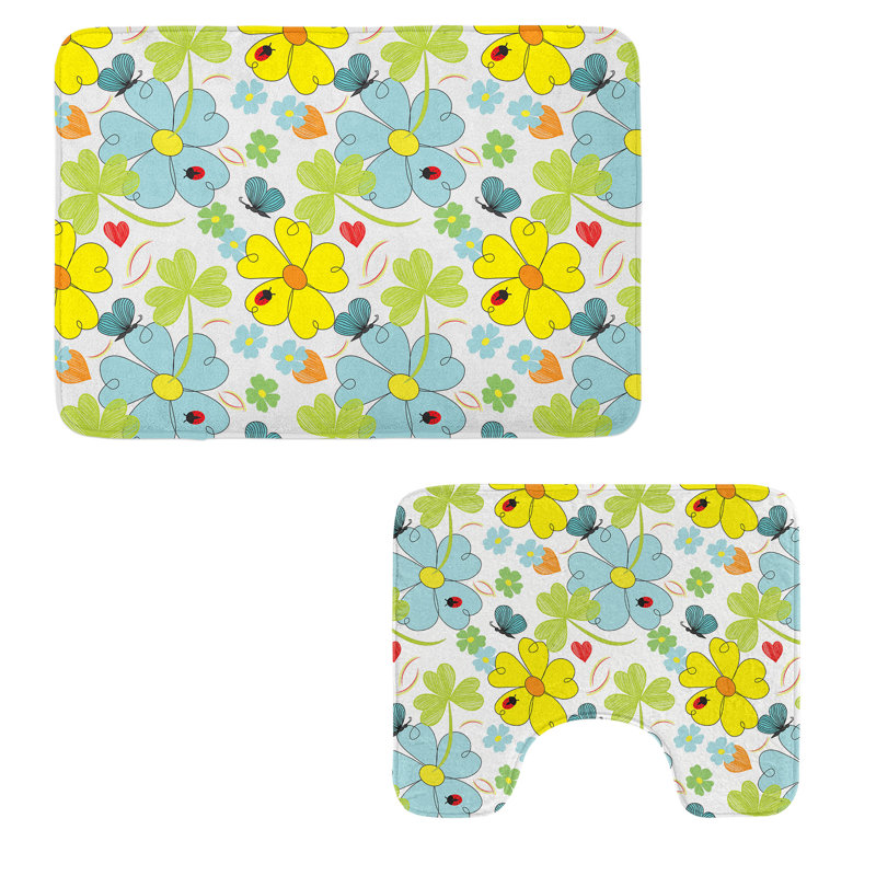  Multicolore jaune et bleu ensemble de tapis de salle de bain 2 pièces