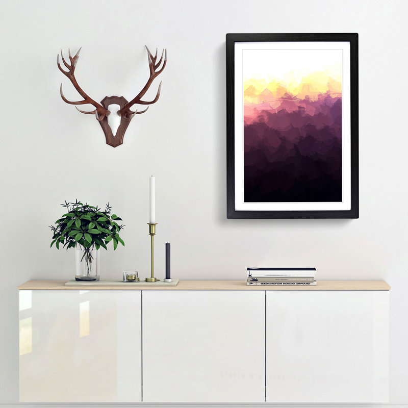 Sun over a Mountain Range in Abstract - Picture Frame Graphic Art Print, Black Framed, 87cm H x 62cm W x 2cm D