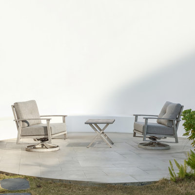 Seehill Aluminum 3-Piece Outdoor Swivel Chairs & Resin Side Table Set, 360° Rotating, Weatherproof, UV-Resistant, Easy Assembly, Durable For Patio, Backyard, Garden, Café, Silver Gray