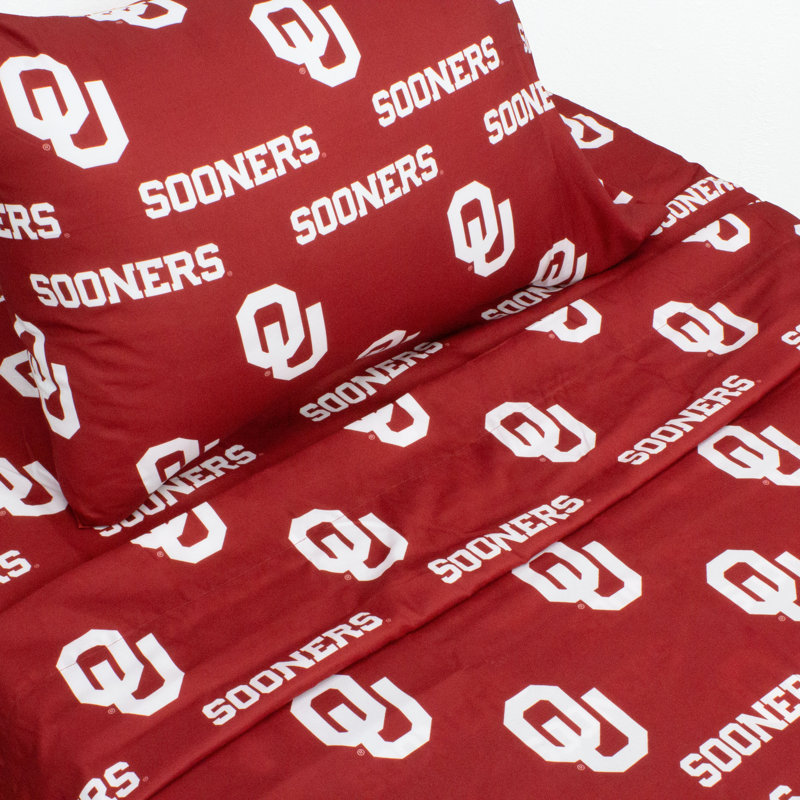 NCAA Sheet Set, Queen Sheet Set + Fitted Sheet + Pillowcase, Oklahoma